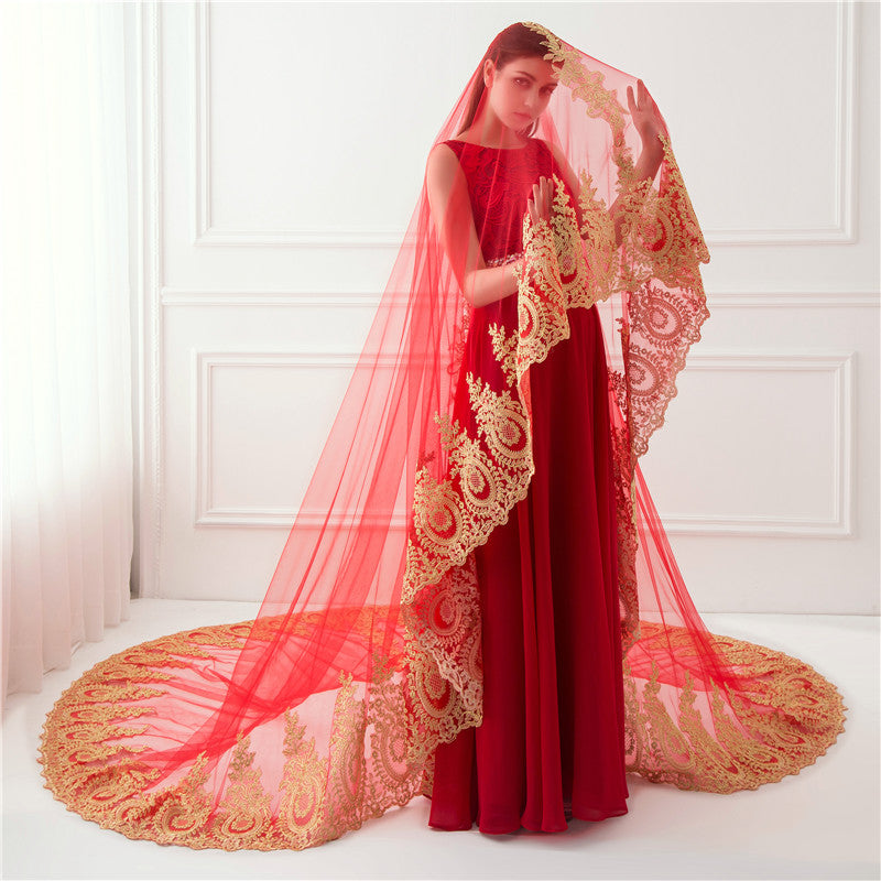 Voile de Mariée Luxueux à Un Niveau avec Broderie