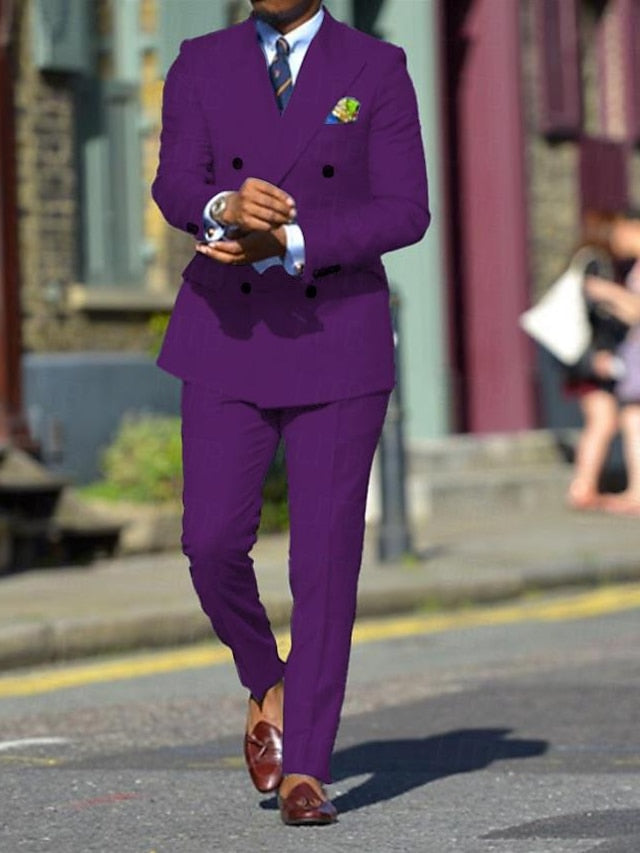 Costumes de Mariage 2 Pièces à Coupe Standard pour Hommes, Croisés, à Six Boutons