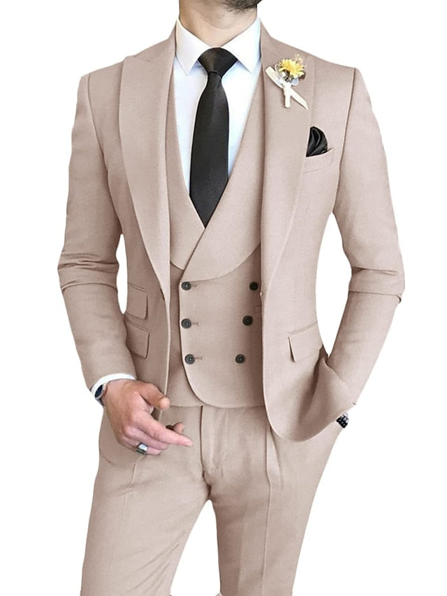 Costumes de Mariage 3 Pièces pour Hommes, Coupe Ajustée, Simple Boutonnage et Un Bouton