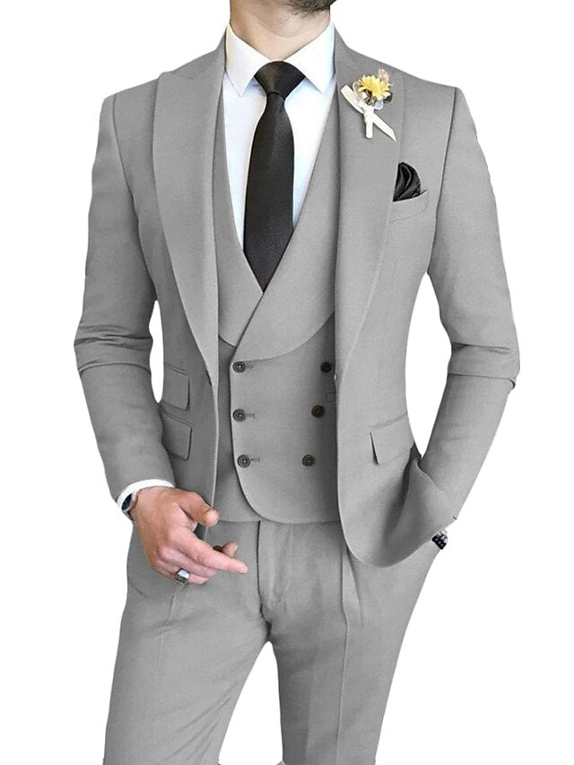 Costumes de Mariage 3 Pièces pour Hommes, Coupe Ajustée, Simple Boutonnage et Un Bouton