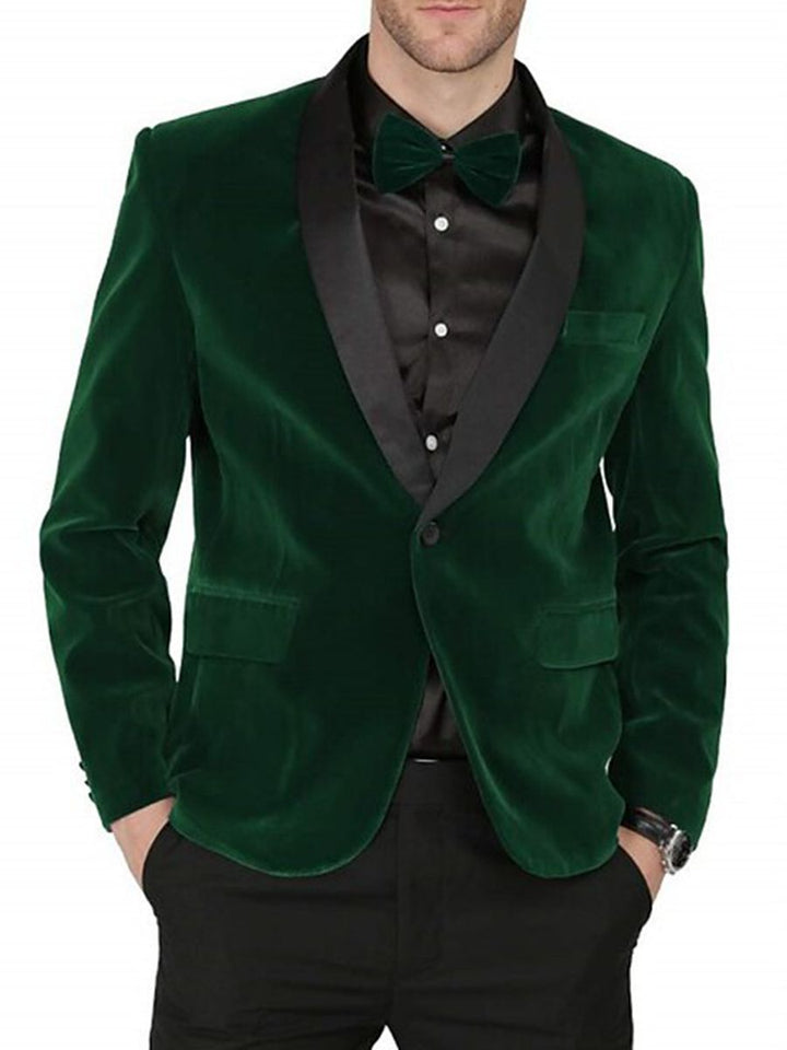 Veste de costume homme deux pièces vert, bleu, bordeaux, velours, coupe régulière, droit, 1 bouton, pour soirée