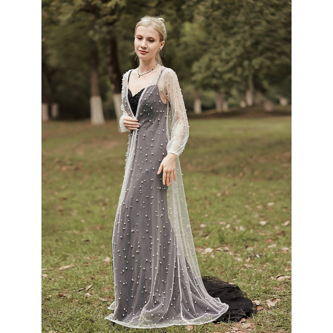 Enveloppes de Mariage Élégantes à Manches Longues en Tulle Illusion avec Couleur Pure