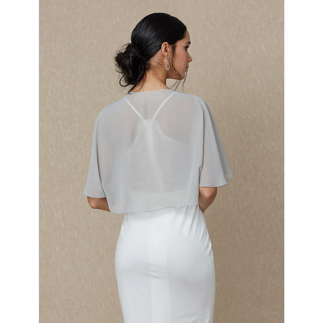 Élégante Enveloppe de Mariage en Mousseline de Soie à Manches Courtes avec Protection Solaire et Couleur Pure