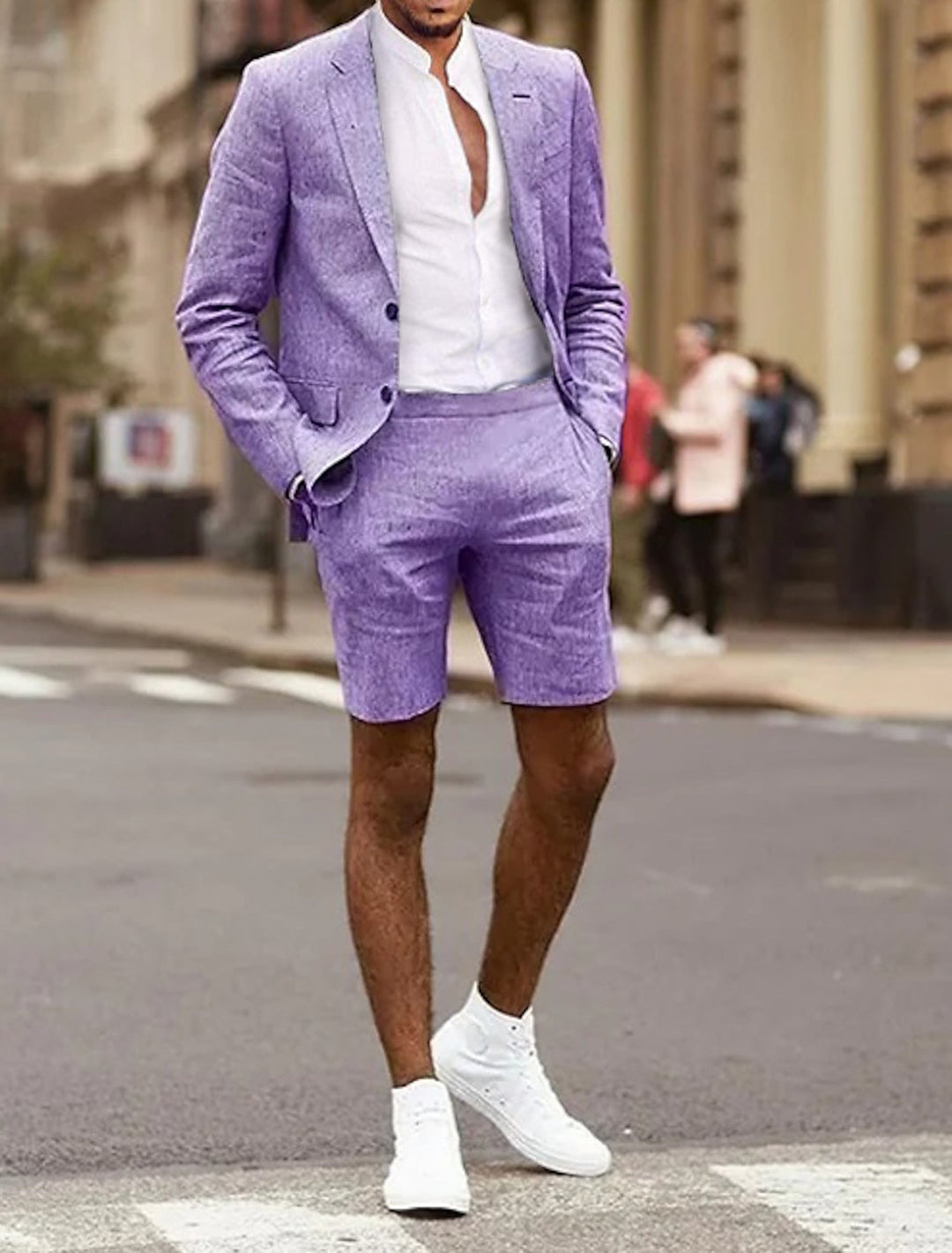 Costumes 2 Pièces en Lin de Couleur Unie à Simple Boutonnage et Deux Boutons pour Hommes, Coupe Ajustée