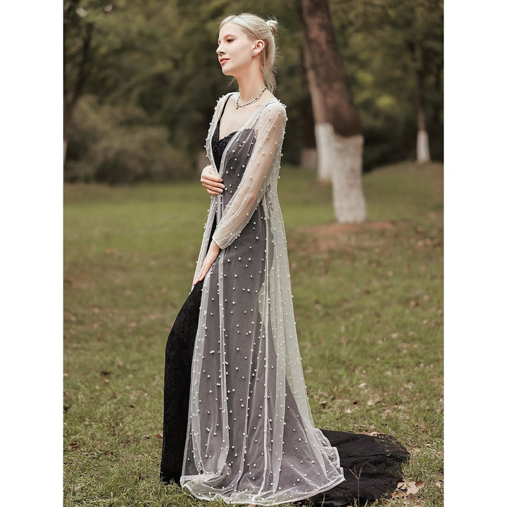 Enveloppes de Mariage Élégantes à Manches Longues en Tulle Illusion avec Couleur Pure