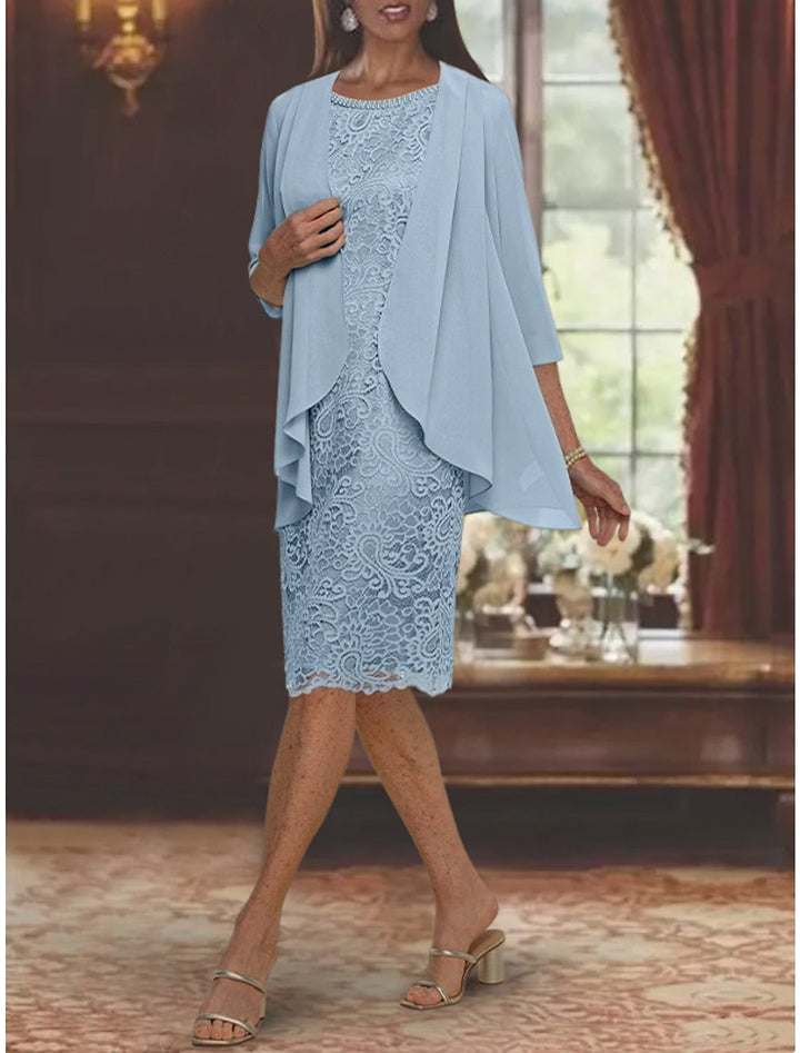 Robes de Mère de la Mariée Fourreau/Colonne à Col Bijou, Longueur Thé