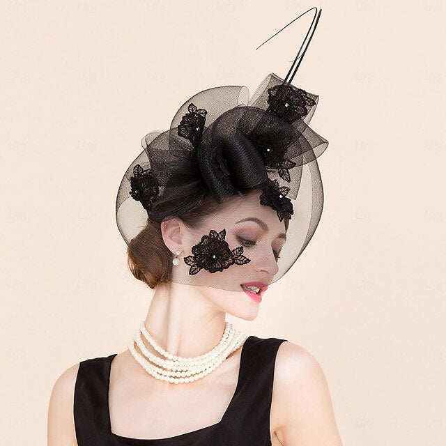 Fascinators Tulle Wedding Tea Party Élégant avec Strass Bowknot Headpiece
