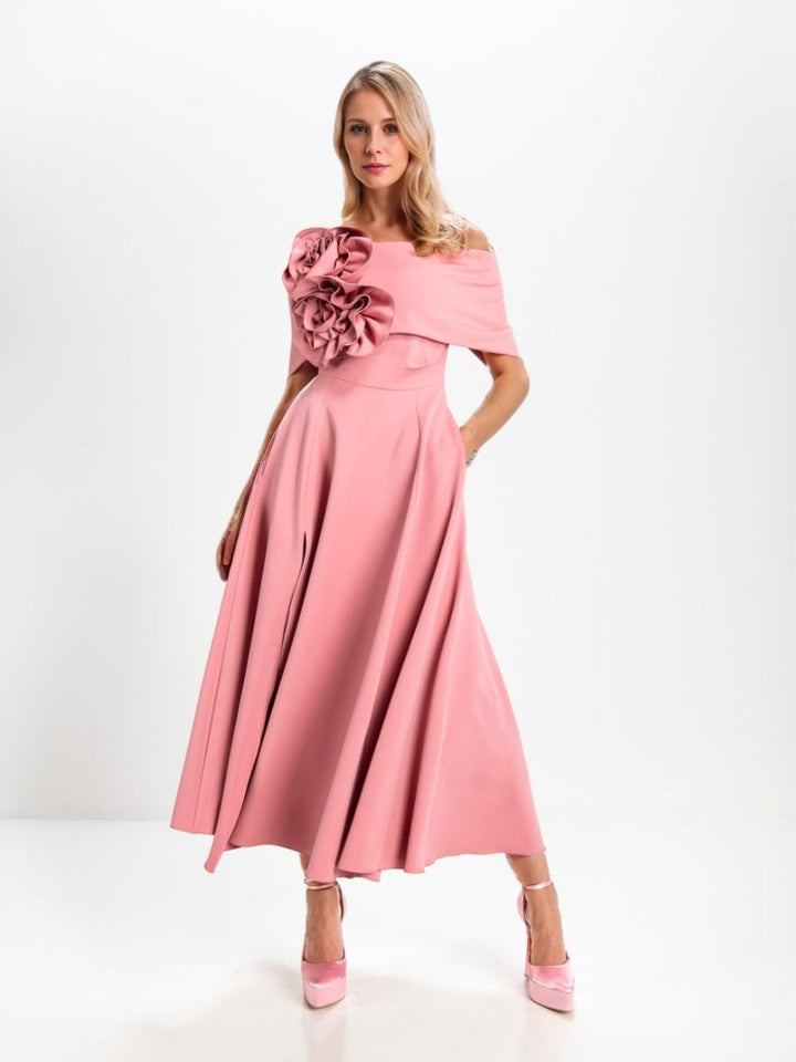 Ligne A/Princesse Hors de l'Épaule Longueur de Thé Robes Mère de La Mariée avec 3D Fleurs