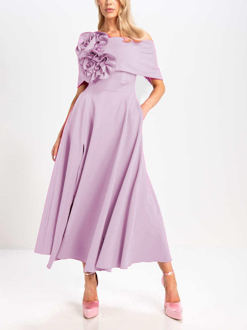 Ligne A/Princesse Hors de l'Épaule Longueur de Thé Robes Mère de La Mariée avec 3D Fleurs