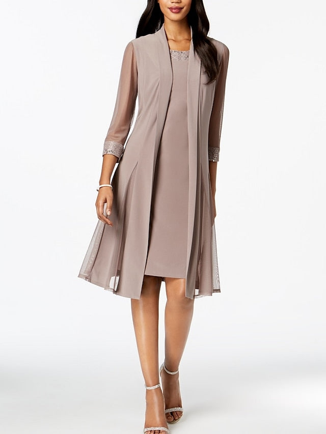 Robes de Mère de la Mariée Fourreau/Colonne à Col Bijou Au Genou