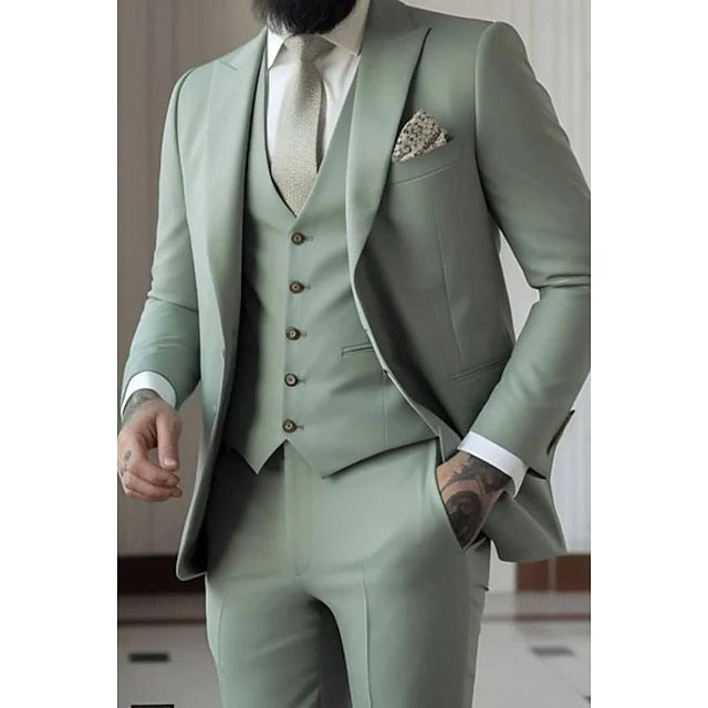 Costumes de Mariage 3 Pièces pour Hommes, Coupe Ajustée, Simple Boutonnage et Un Bouton