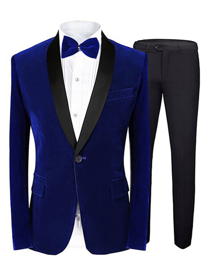 Veste de costume homme deux pièces vert, bleu, bordeaux, velours, coupe régulière, droit, 1 bouton, pour soirée