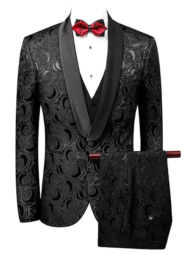 Costumes de Mariage 3 Pièces pour Hommes, Coupe Ajustée, Simple Boutonnage et Un Bouton