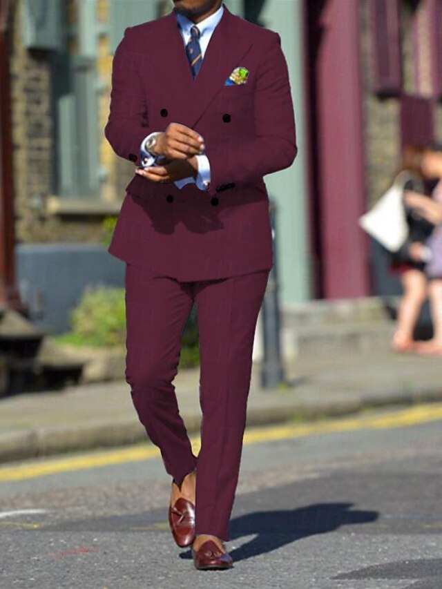 Costumes de Mariage 2 Pièces à Coupe Standard pour Hommes, Croisés, à Six Boutons