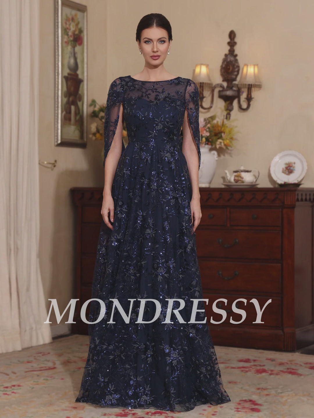 Ligne A/Princesse Scoop Dentelle Robes Mère de La Mariée Manches Cape Floral