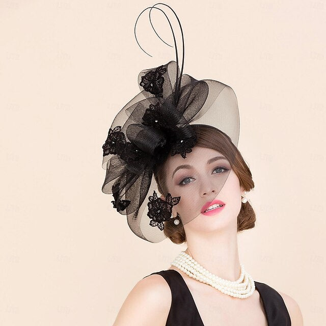 Fascinators Tulle Wedding Tea Party Élégant avec Strass Bowknot Headpiece