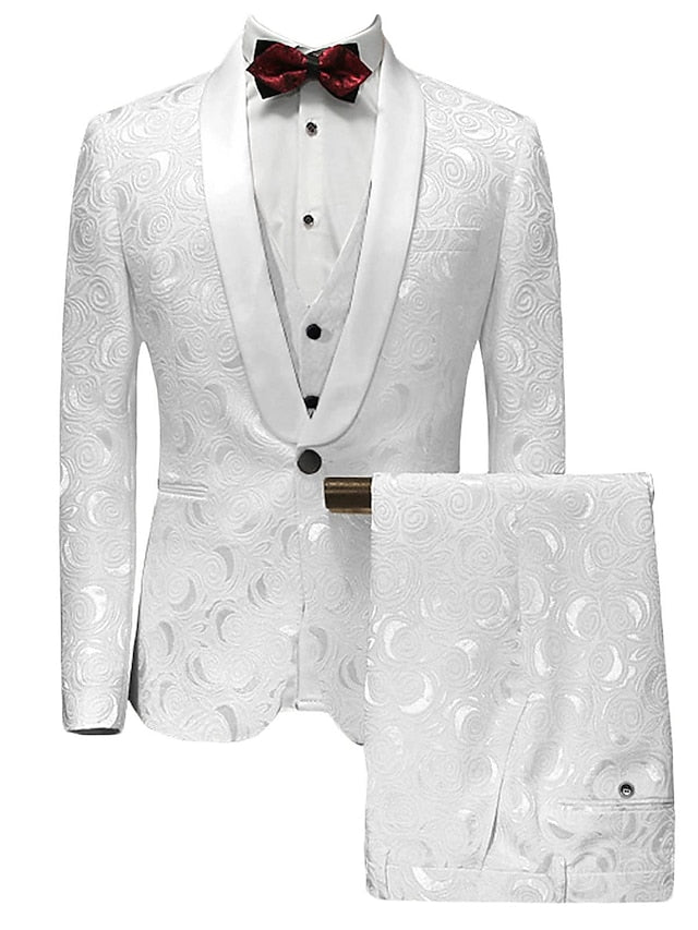 Costumes de Mariage 3 Pièces pour Hommes, Coupe Ajustée, Simple Boutonnage et Un Bouton