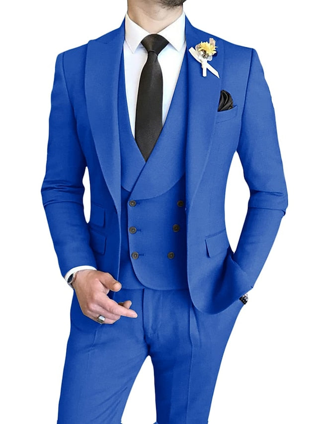 Costumes de Mariage 3 Pièces pour Hommes, Coupe Ajustée, Simple Boutonnage et Un Bouton