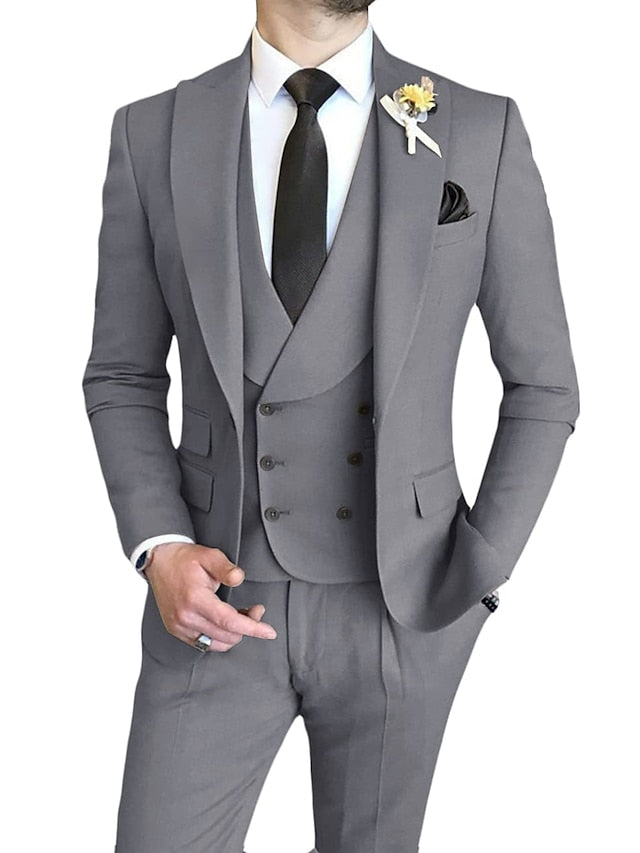 Costumes de Mariage 3 Pièces pour Hommes, Coupe Ajustée, Simple Boutonnage et Un Bouton