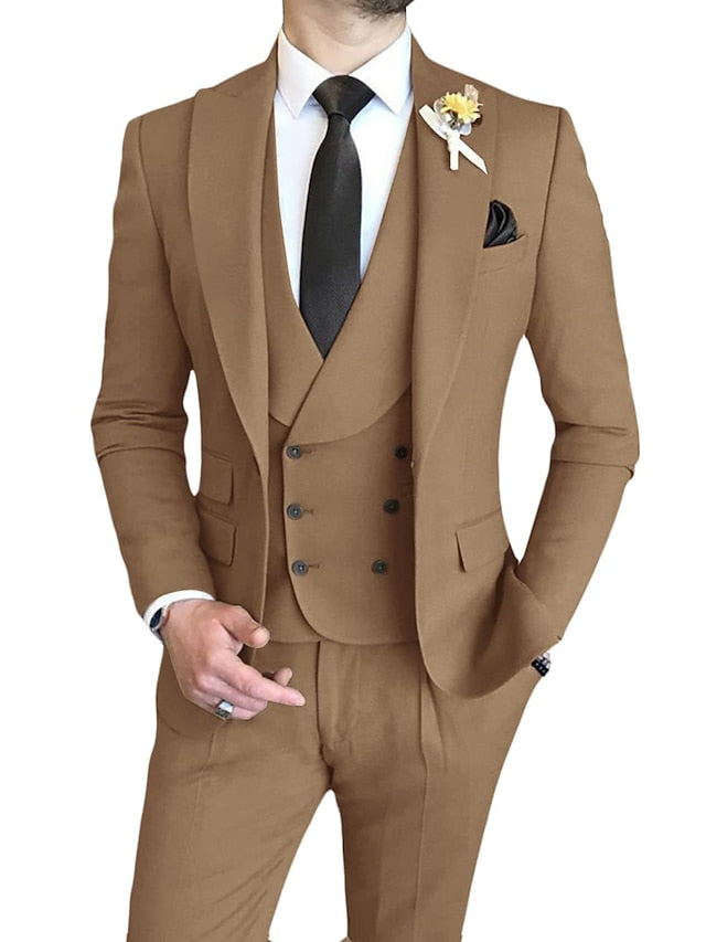 Costumes de Mariage 3 Pièces pour Hommes, Coupe Ajustée, Simple Boutonnage et Un Bouton