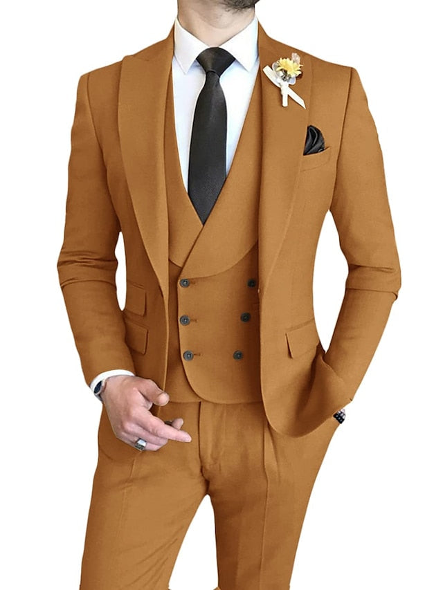 Costumes de Mariage 3 Pièces pour Hommes, Coupe Ajustée, Simple Boutonnage et Un Bouton