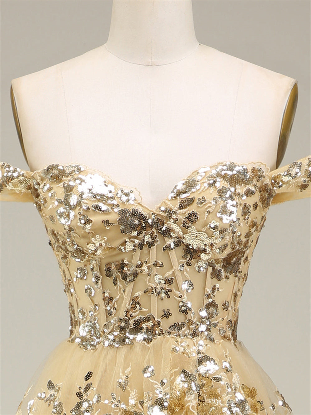 Robe de Soirée Trapèze/Princesse à Épaules Dénudées et Sans Manches, Longueur Au Sol, avec Paillettes