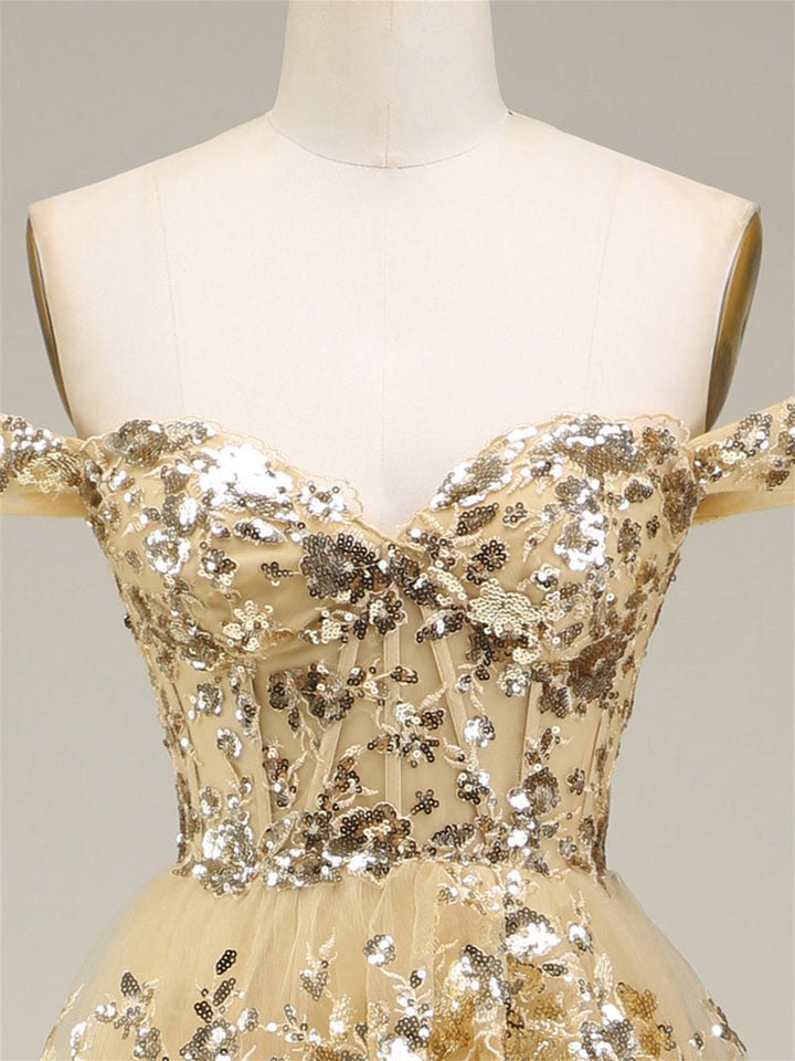 Robe de Soirée Trapèze/Princesse à Épaules Dénudées et Sans Manches, Longueur Au Sol, avec Paillettes