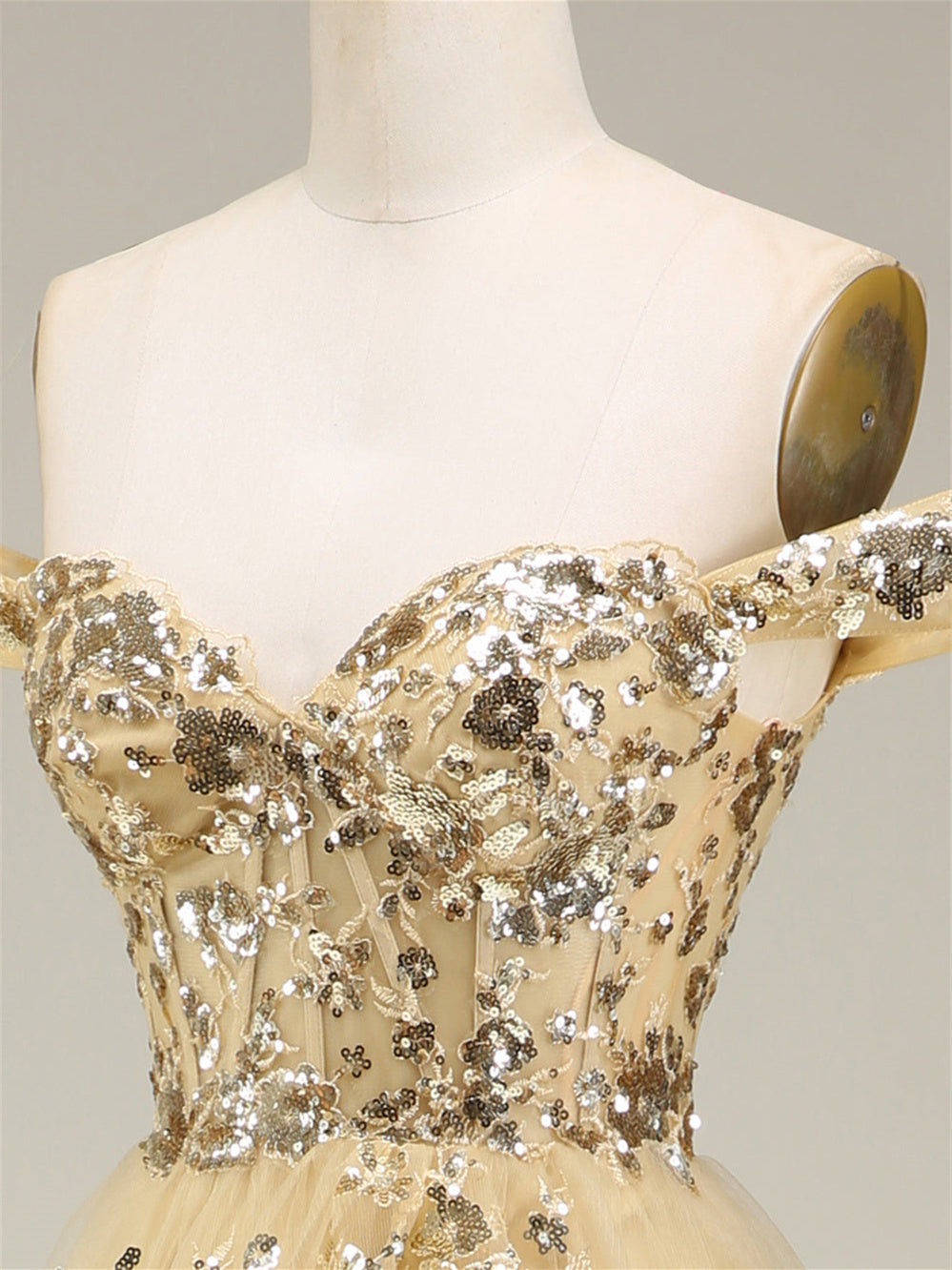 Robe de Soirée Trapèze/Princesse à Épaules Dénudées et Sans Manches, Longueur Au Sol, avec Paillettes