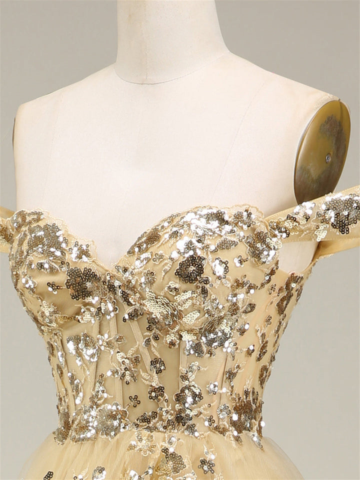 Robe de Soirée Trapèze/Princesse à Épaules Dénudées et Sans Manches, Longueur Au Sol, avec Paillettes