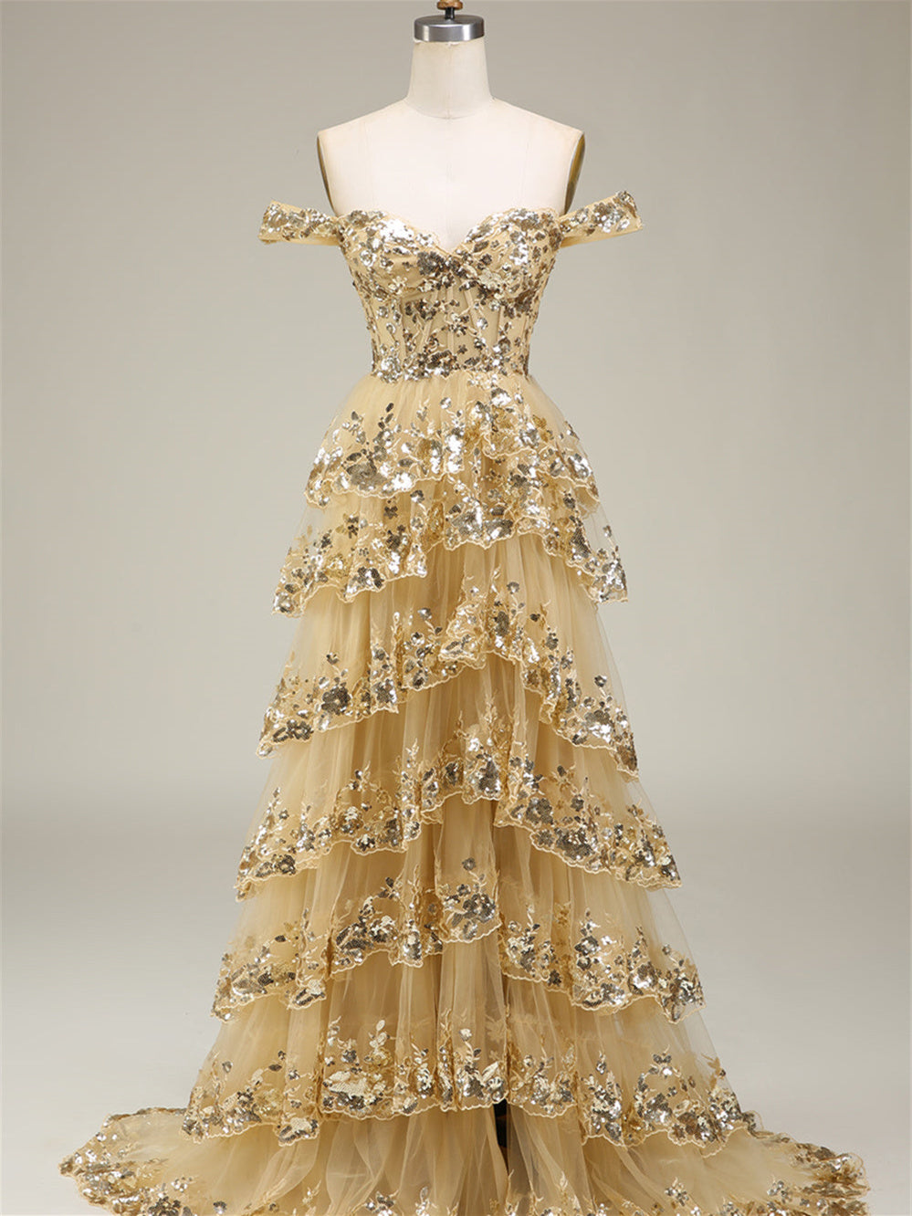 Robe de Soirée Trapèze/Princesse à Épaules Dénudées et Sans Manches, Longueur Au Sol, avec Paillettes