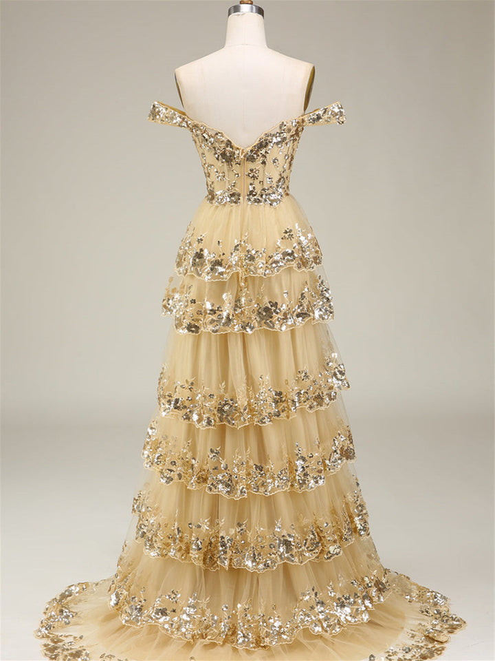 Robe de Soirée Trapèze/Princesse à Épaules Dénudées et Sans Manches, Longueur Au Sol, avec Paillettes