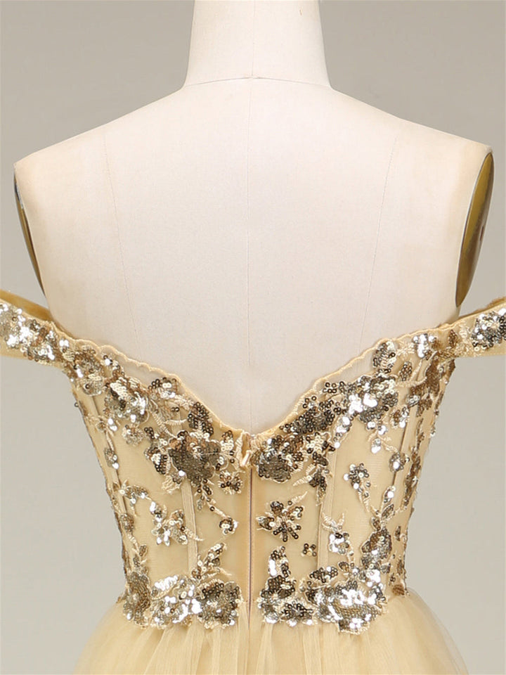 Robe de Soirée Trapèze/Princesse à Épaules Dénudées et Sans Manches, Longueur Au Sol, avec Paillettes