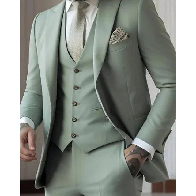 Costumes de Mariage 3 Pièces pour Hommes, Coupe Ajustée, Simple Boutonnage et Un Bouton