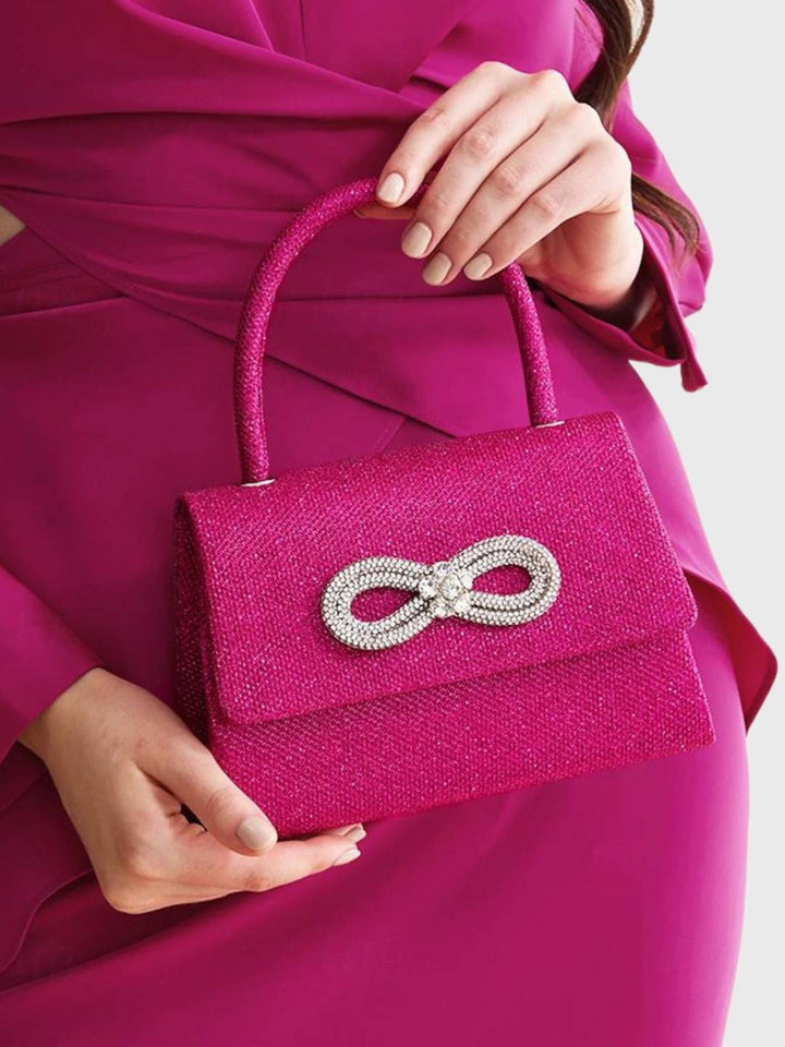 Sac à Main Rose Pailleté avec Nœud en Strass
