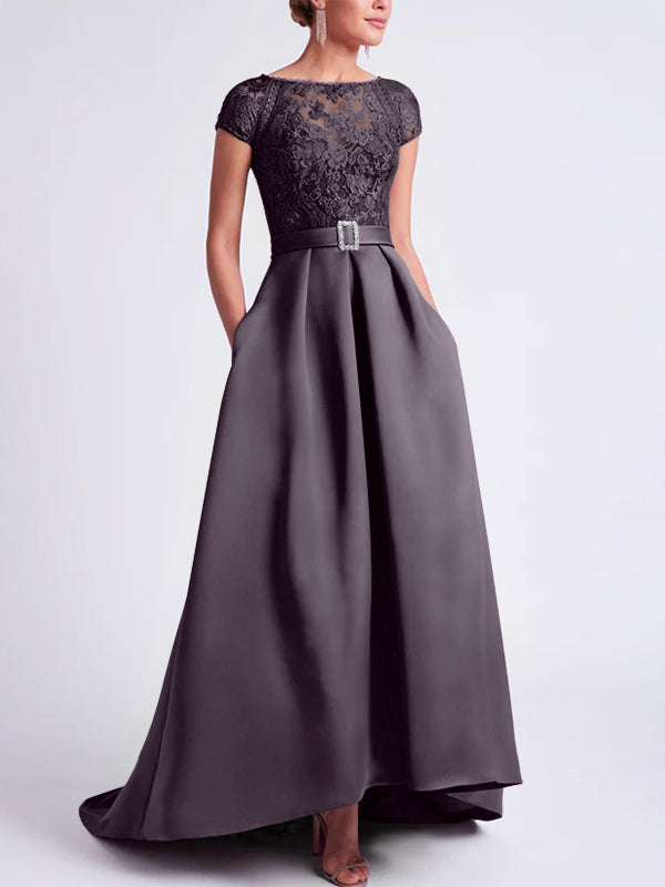 Robes de Mère de la Mariée Asymétriques à Manches Courtes et Coupe Princesse